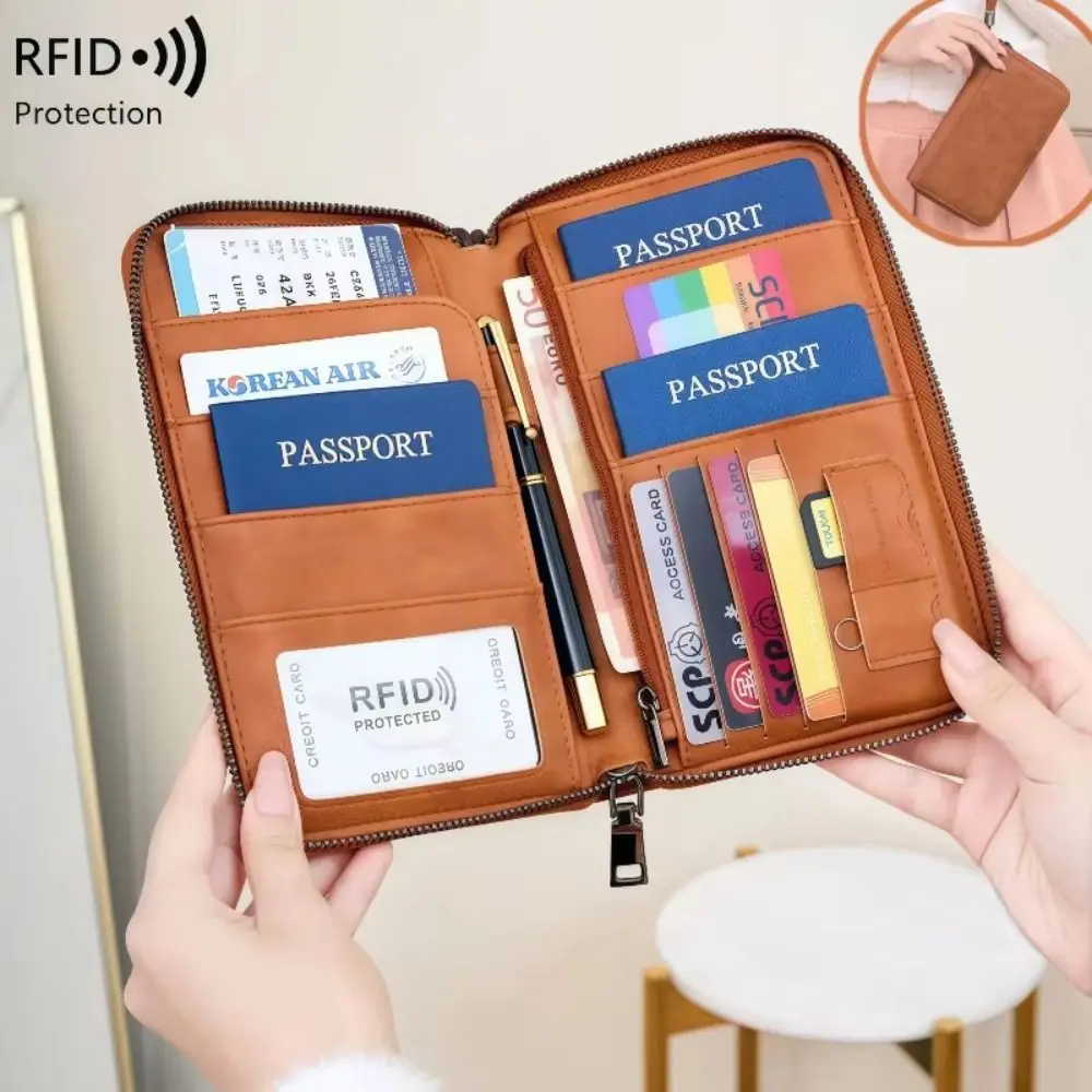 

PU Leather Passport Clip Wallet Anti-Theft Large Capacity RFID Passport Holder RFID Blocking Wear-Resistant Travel Document Bag