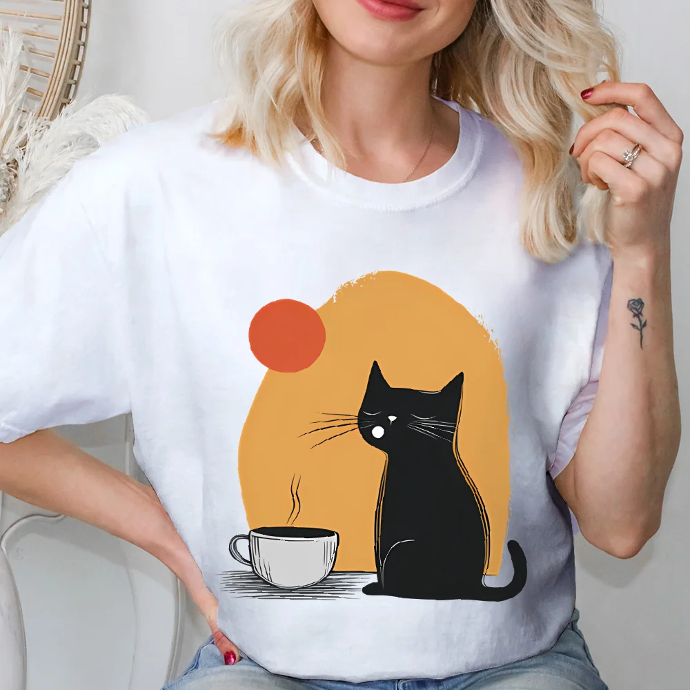 

Buddhist Anime Cute Kitten Summer 2025 Graphic Tee Women | Y2K Hand-Painted Korean Style T-shirt | Fashion Top