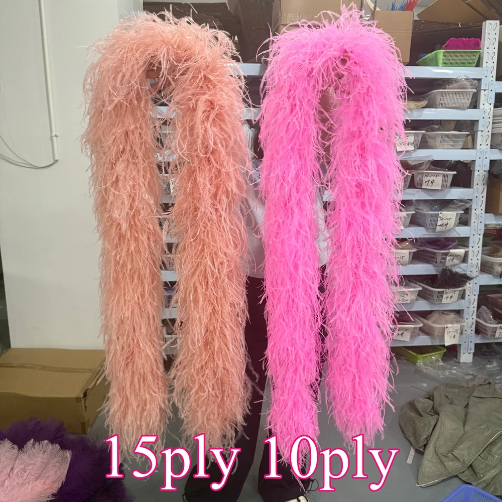 8 10 15 20 30 Ply Boa Natural Ostrich Feather Decoration Trim 2 Meters for Wedding Costume Skirt Tops Customized Plume Shawl
