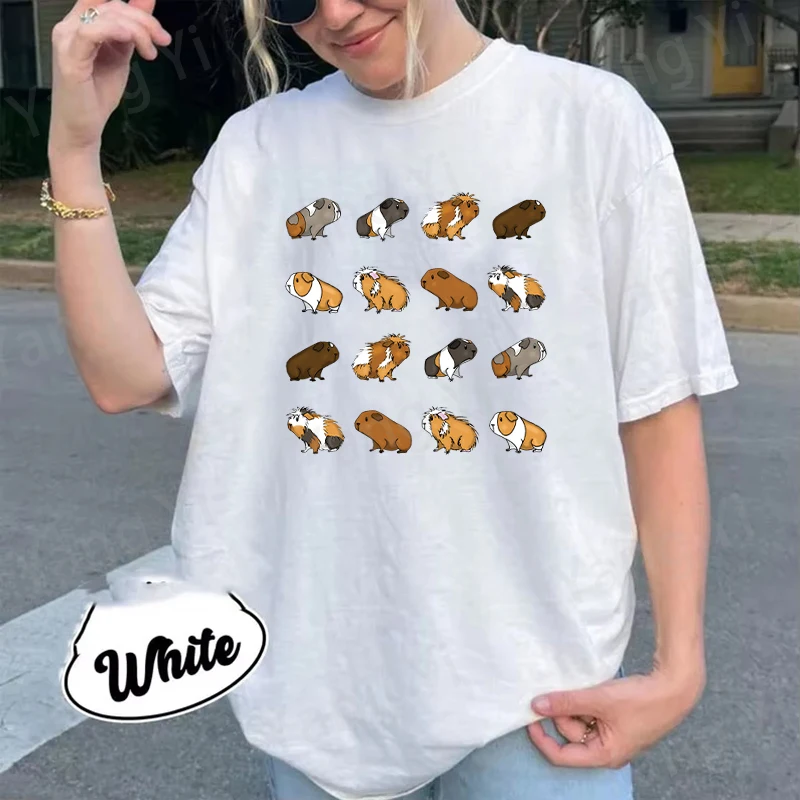 Funny Cute Cartoon Guinea Pig Printed T-shirts Fashion Women Man Summer Cotton Tee Shirt Unisex Casual Round Neck Tops XXS-4XL