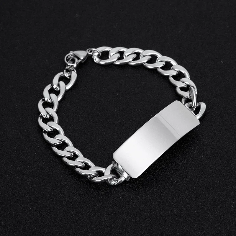 Men\'s Stainless Steel Bracelet Blank To Record Metal ID Plate Bracelets For Engraving Pulsera Mirror Polished Wholesale 10pcs