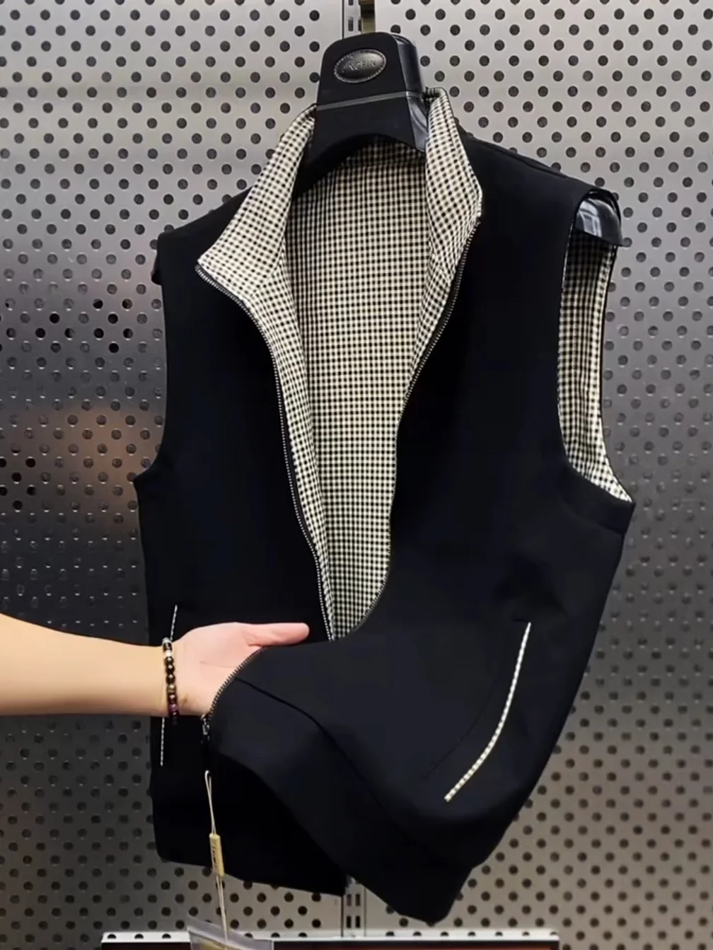 

Двусторонняя жилетка на молнии с воротником-стойкой для мужчин: новая модная, индивидуальная, высококачественная, весенне-осенняя куртка, молодежная повседневная одежда