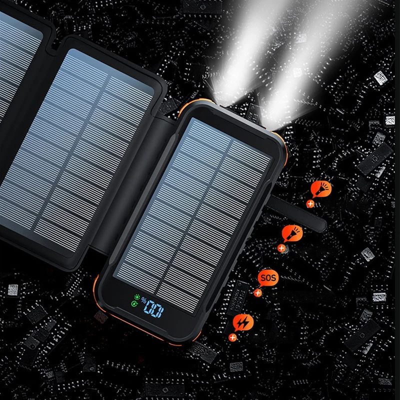 بنك الطاقة الشمسية 43800mAh قابل للطي المزدوج USB شاحن محمول آيفون 17 16 سامسونج Xiaomi Powerbank مع بطارية احتياطية خفيفة