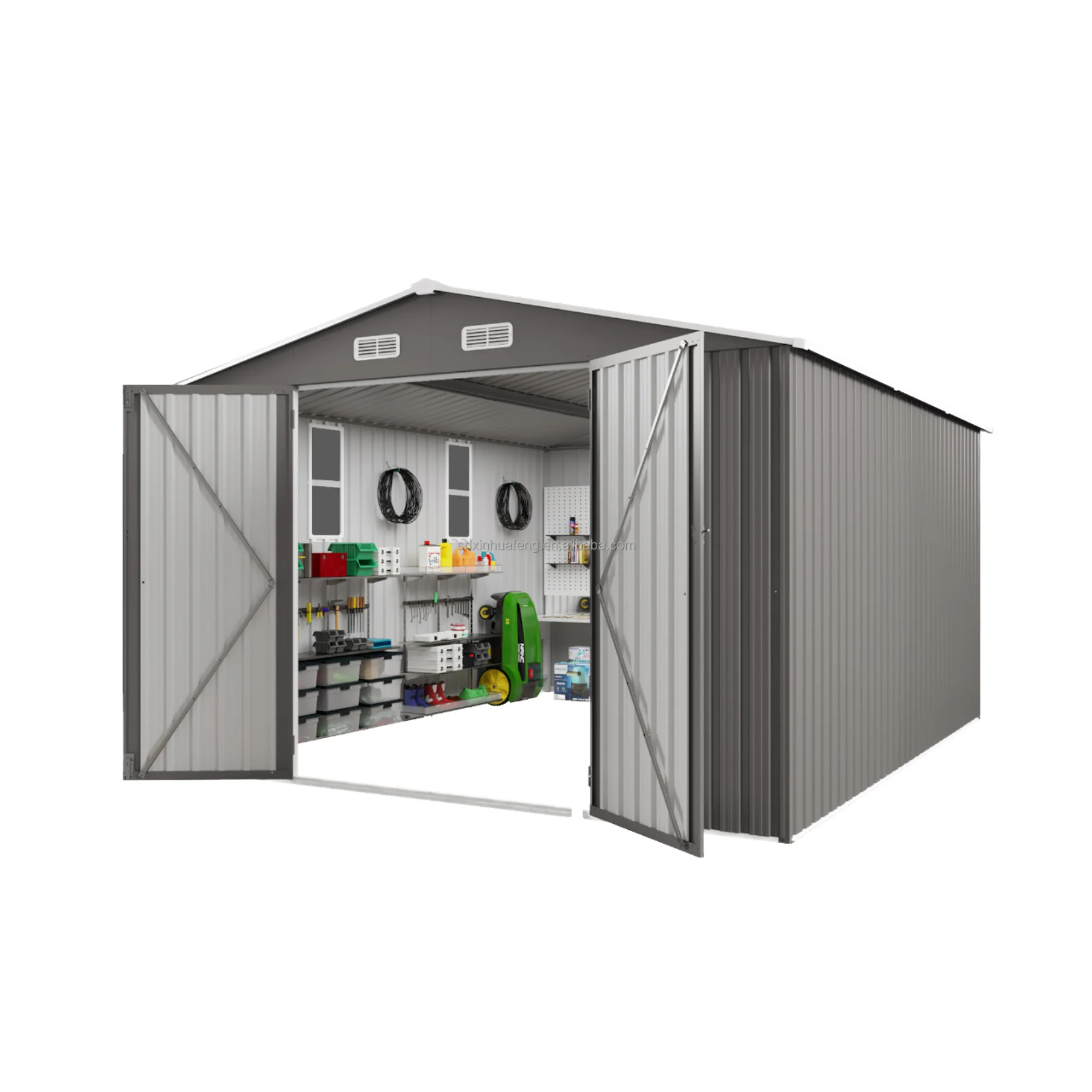 Outdoor 12x10 FT Galvanized Steel Waterproof Eco Friendly Modern Storage Shed Lockable Door Foundation Included Easily