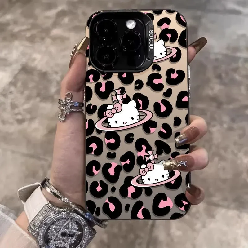 Sanrio Hello Kitty Leopard Print Phone Case For iPhone 16 15 14 13 12 11 Pro Max 7 8 Plus XR XS Max Mini Y2K Girl Cover Cartoon