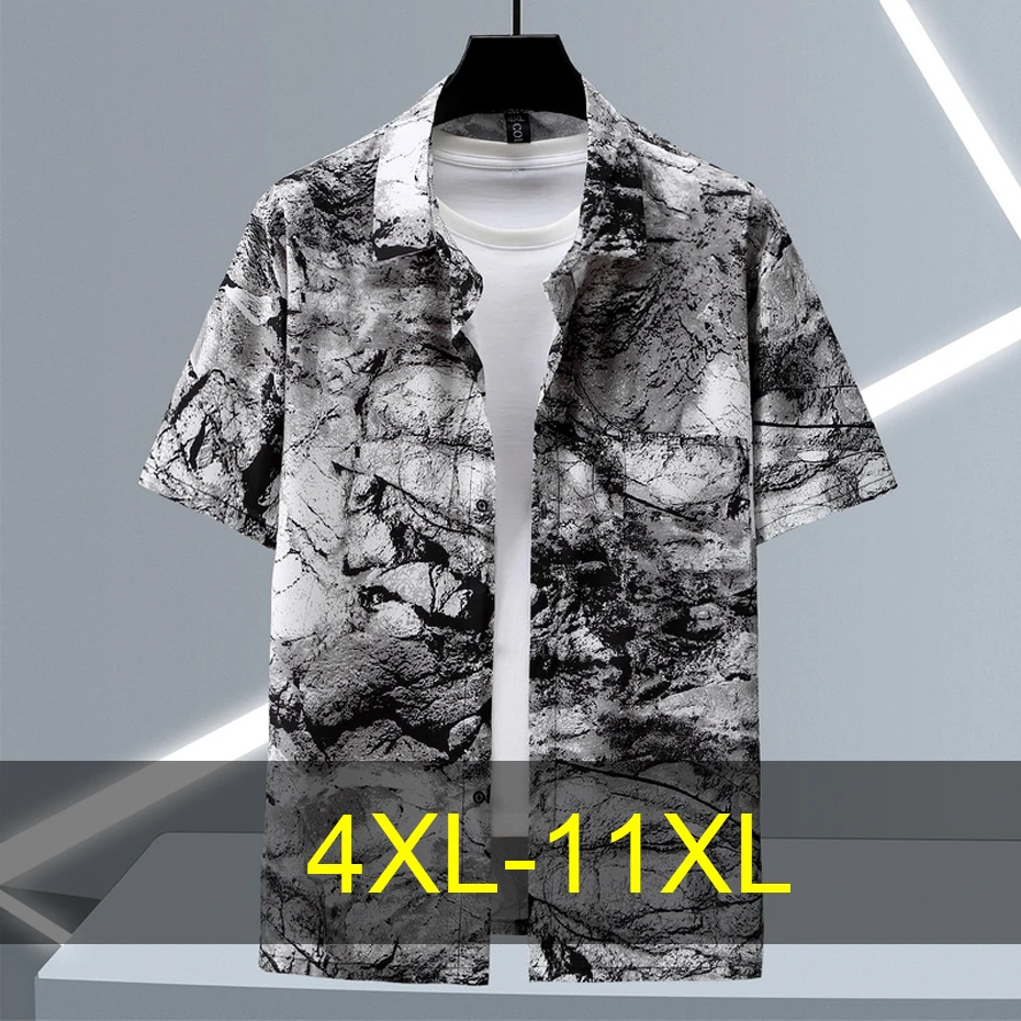 

10XL11XL Plus Size Shirts Men Summer Tie-dyed Shirts Fashion Casual Hawaiian Beach Shirt Male Summer Tops Big Size 10XL