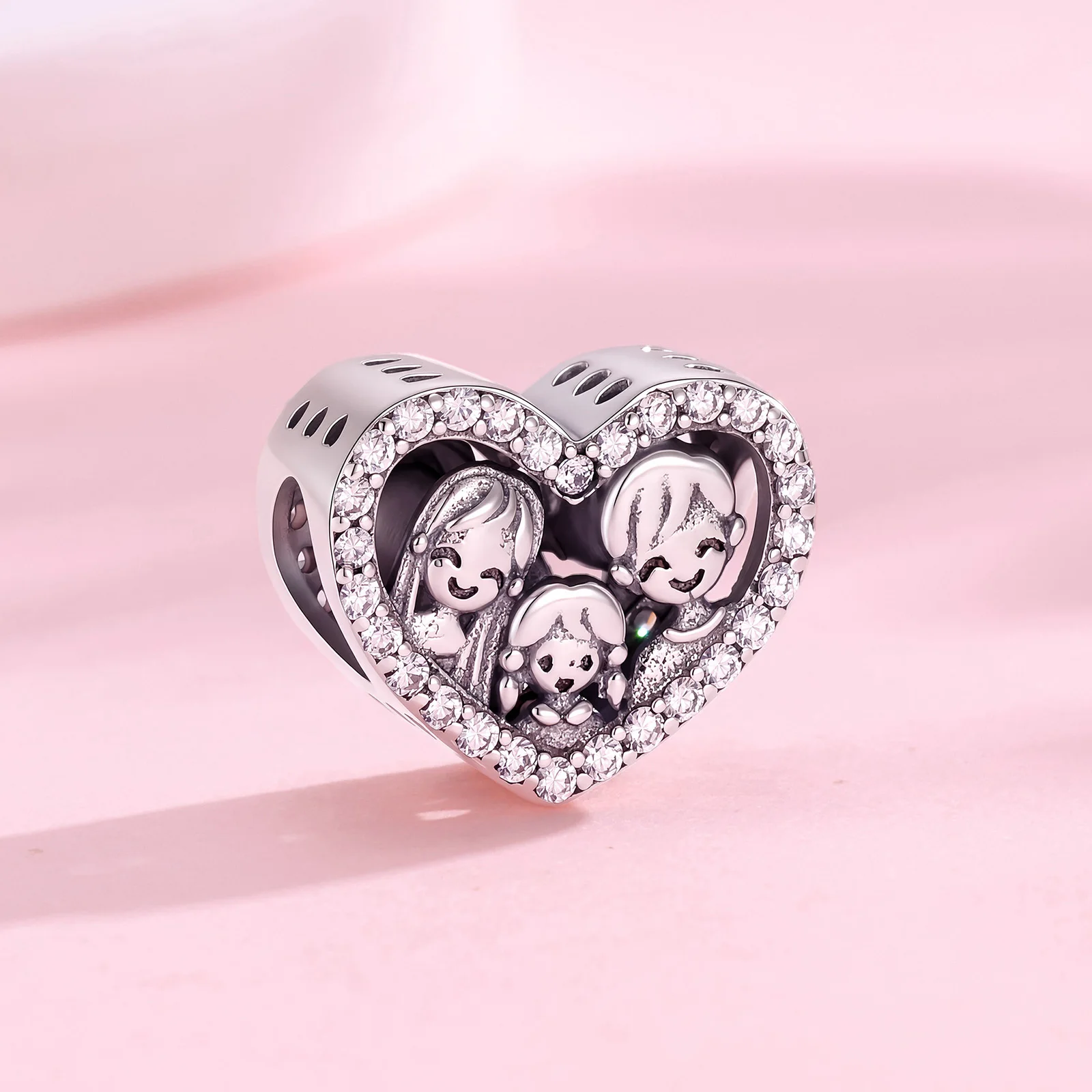 New 925 Sterling Silver A family of Three Love Bead Original Charm For Women DIY Bracelet Making Sweet Gift For Her Collection
