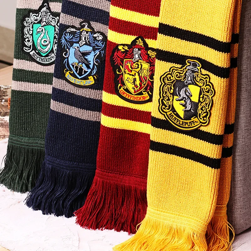 NEW Harryy Potter Scarf Warm Thick Slytherin Hogwarts College Badge Ravenclaw Hermione Gryffindor Tassel Scarf Accessories Gifts