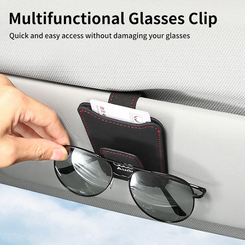 Car Sun Visor Glasses Clip Leather Sunglasses Card Holder  For Audi Quattro TT A3 A4 A6 A5 Q5 A1 Q7 Q3 A8 Q2 A7 Q8 RS5 RS6 RS7 S