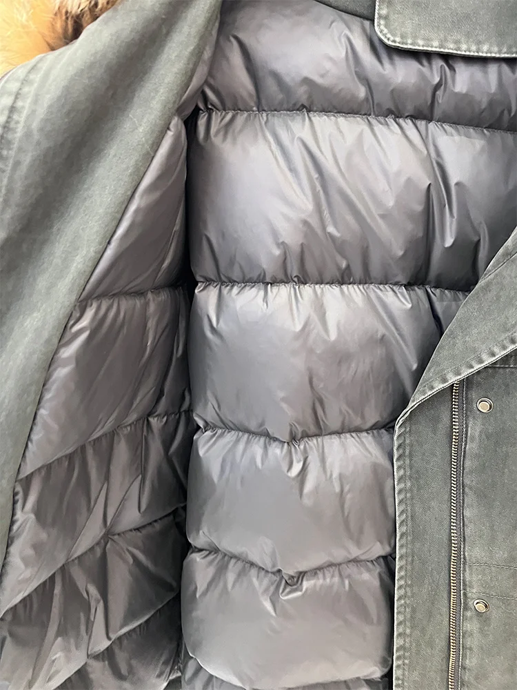 2025 New Winter Women Warm Natural Goose Down Jacket Real Fox Fur Collar Coat Min-length Luxury Thick Outwear Female Coat