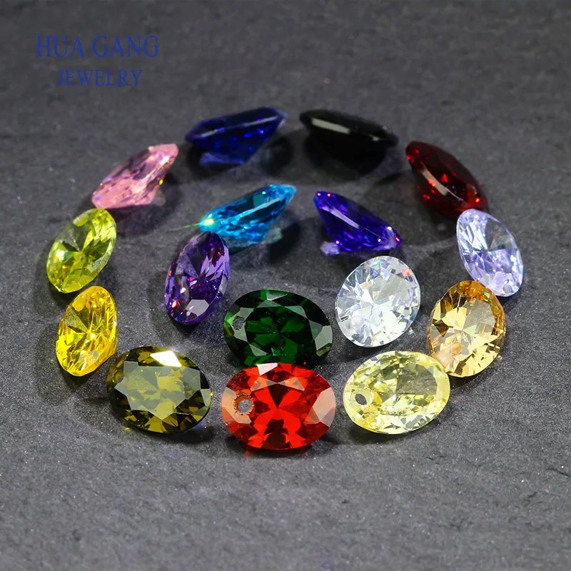 One Hole Cubic Zirconia Stone Multicolor Oval Shape Brilliant Cut Loose CZ Stones Synthetic Gems Beads For Jewelry AAAAA