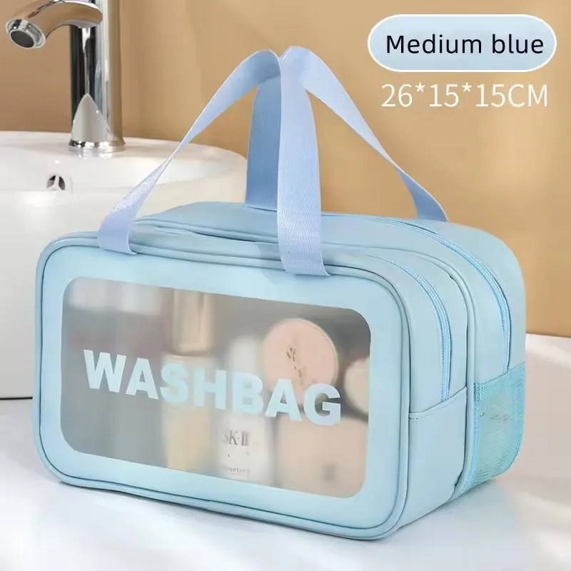 Dry-wet separation double transparent PU makeup bag portable washing bag cosmetic storage bag travel fitness swimming essentials image 5