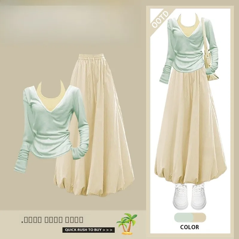 

Новое весеннее поступление, женский простой топ с длинным светом, закрывающий талию и свободные утягивающие брюки, комплект из футболки Faionable E...