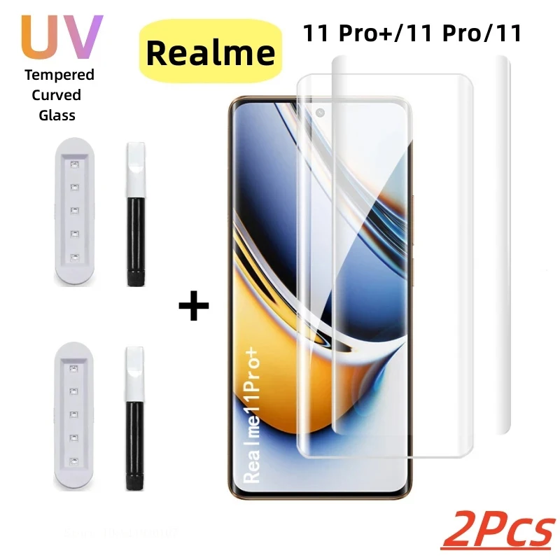 3D Curved Full Glue UV Tempered Glass For Realme GT Neo6 SE Narzo 60 P1 P2 Screen Protector For 6T 10 11 12 13 GT7 14 Pro Plus