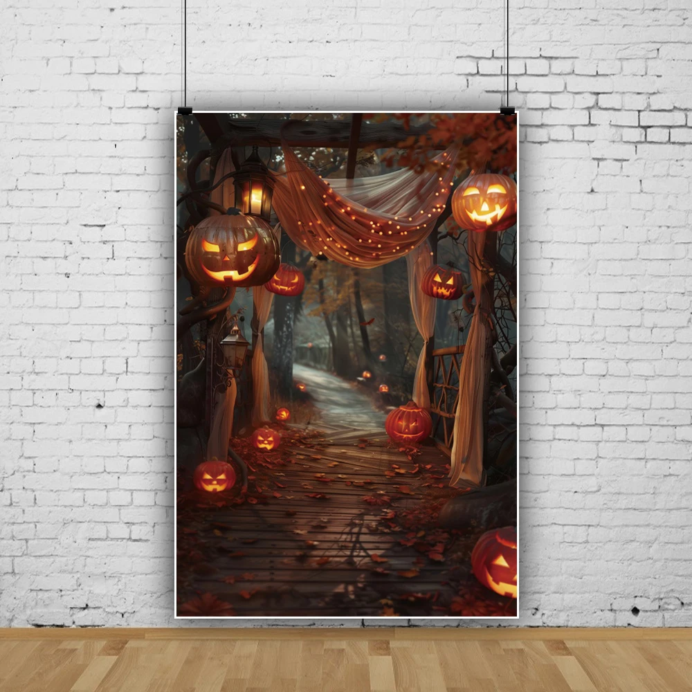 ฉากหลังกลางแจ้งฮาโลวีนโคมไฟฟักทองปาร์ตี้กลางคืนเด็กผู้ใหญ่ภาพโปสเตอร์ตกแต่งพื้นหลังสำหรับถ่ายภาพ