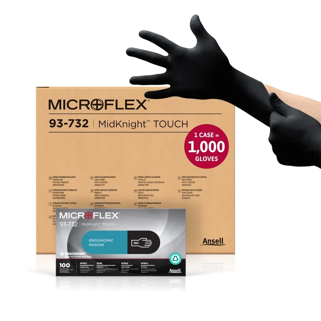 

MICROMidKnight Touch 93-732 Disposable Nitrile Exam Gloves for Auto, Tattoo, Dentistry, Catering, 4.3