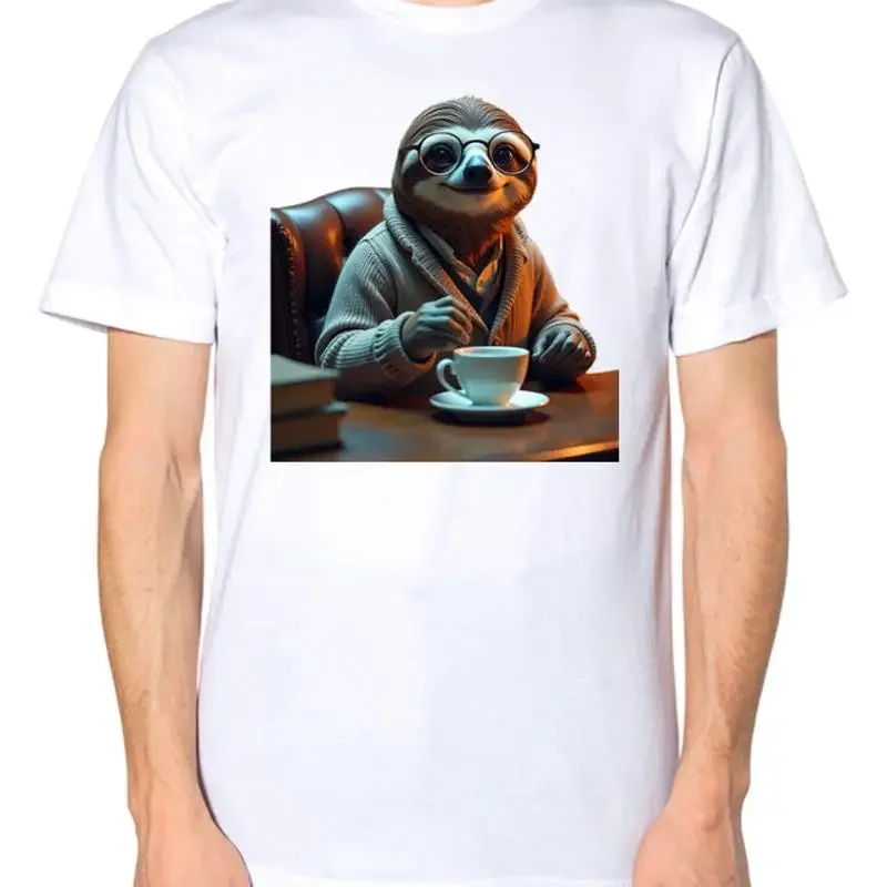 Sloth Drinking A Cup of Tea T Shirt Reading Books Chilling Office Top