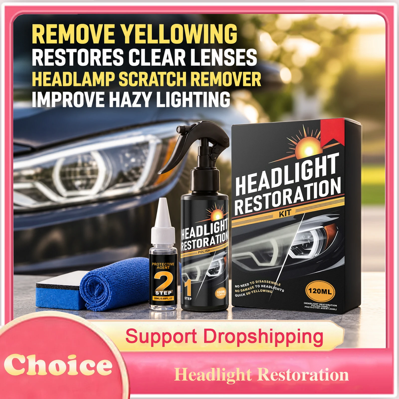 Car Headlight Restoration Polishing Kits Remove Yellowing Oxidation Restores Clear Lenses Headlamp Scratch Remover Polish Liquid