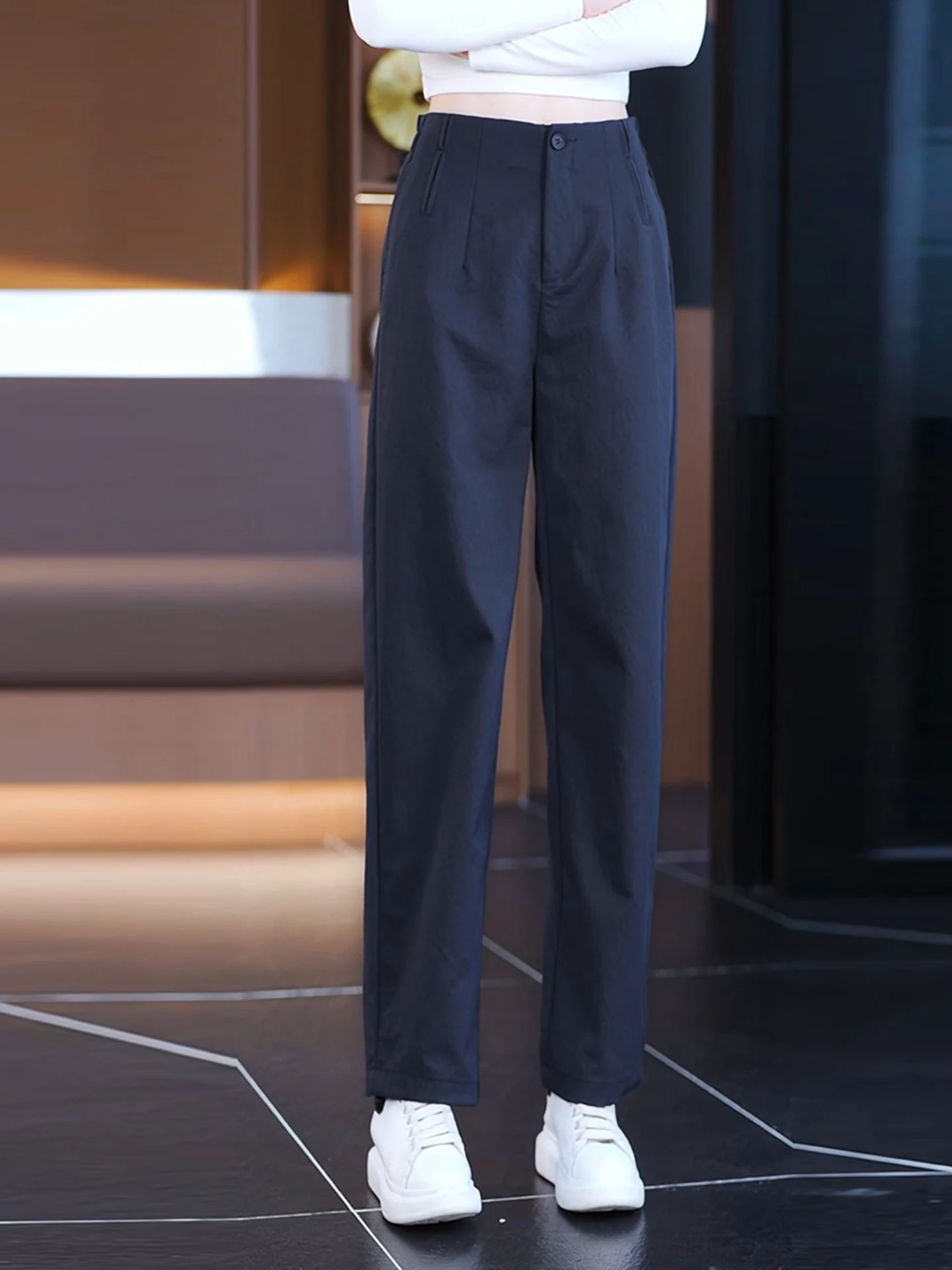 กางเกงลำลองเอวสูงทรงตรง ผู้หญิง แฟชั่น ผ้าไม่ยับ รุ่นใหม่ ฤดูใบไม้ร่วง 2025 สไตล์ลำลอง