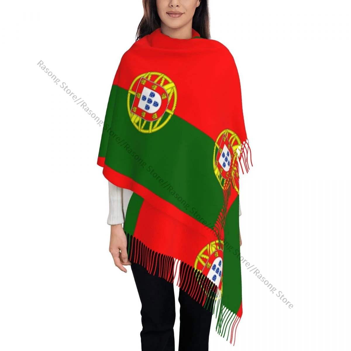 Flag Of Portugal Scarf Winter Long Large Tassel Scarves Soft Wrap Pashmina