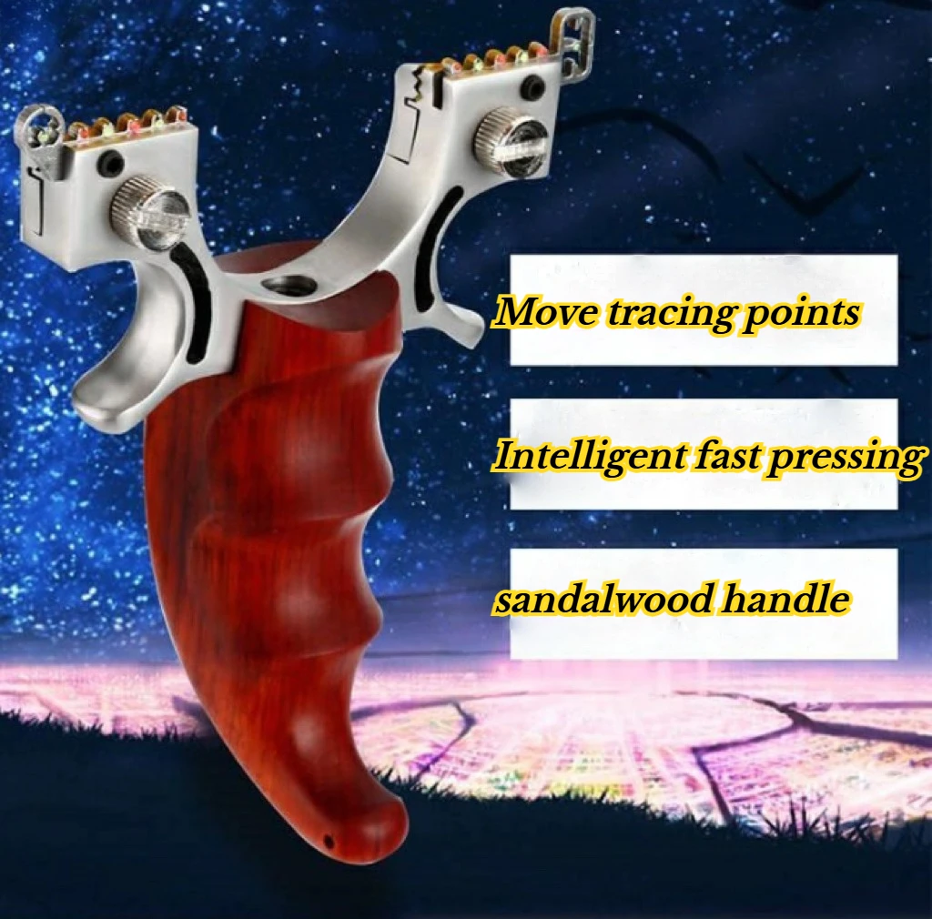 

Stainless Steel Sight Solid Wood Outdoor High-precision Grip Flat Leather Quick Press Slingshot Hunting Supplies High Quality