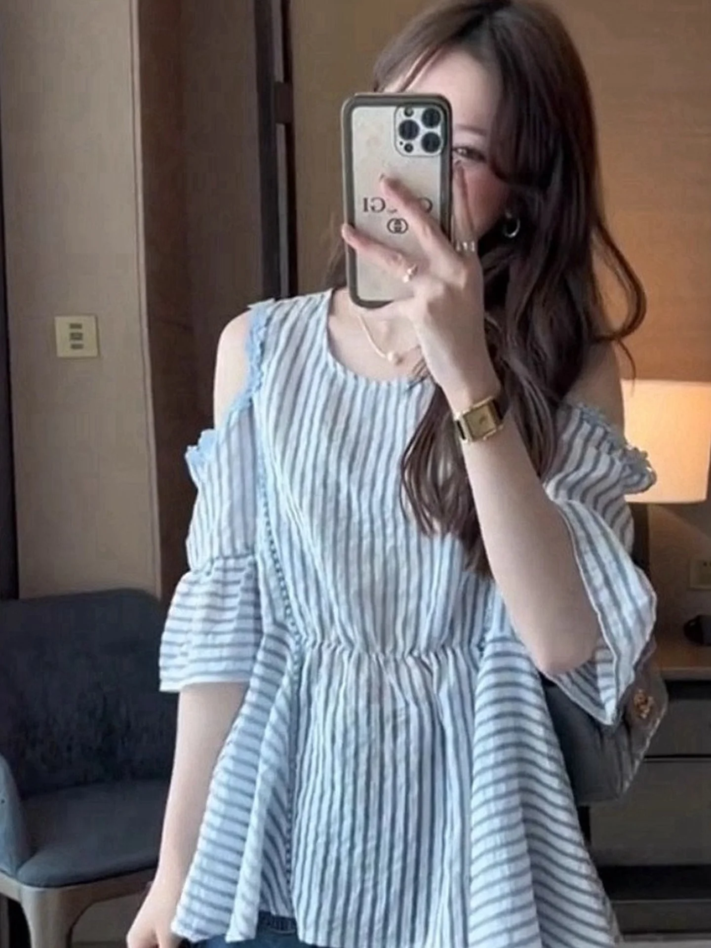 Kolorowy sweter z okrągłym dekoltem, bez rękawów, w paski, damski, modny, lekki, luksusowy, letni top.