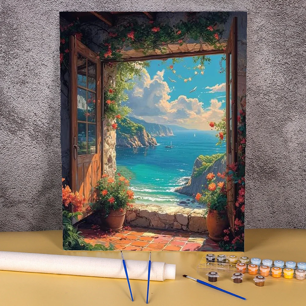 Pintura de bricolage por números para kits de adultos na tela de inverno neve paisagem imagem feita artesanal kits de tinta acrílica colorir por número