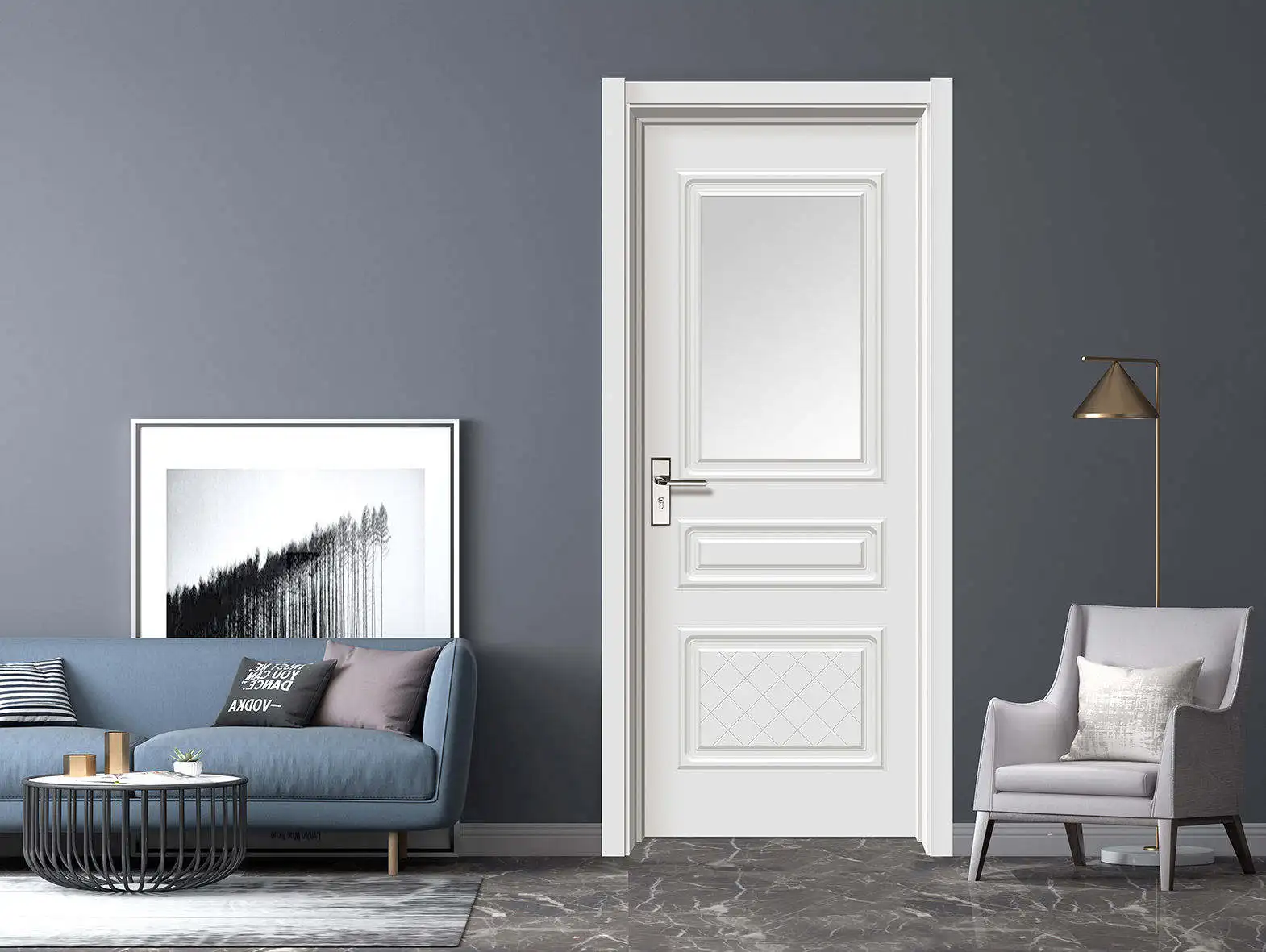 مصنع مخصص التصميم الحديث الأمن خشبي باب رئيسي واحد MDF الباب الداخلي الانتهاء من سطح الجانب افتتاح لغرفة النوم