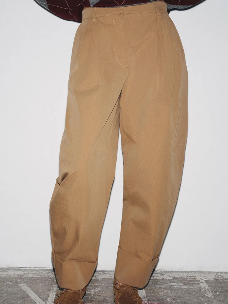 Sweet Casual Trousers New Winter 2025 Women's Faion Pleated Loose Versatile Sweet Sle plus Size Ethnic Stage Clothing