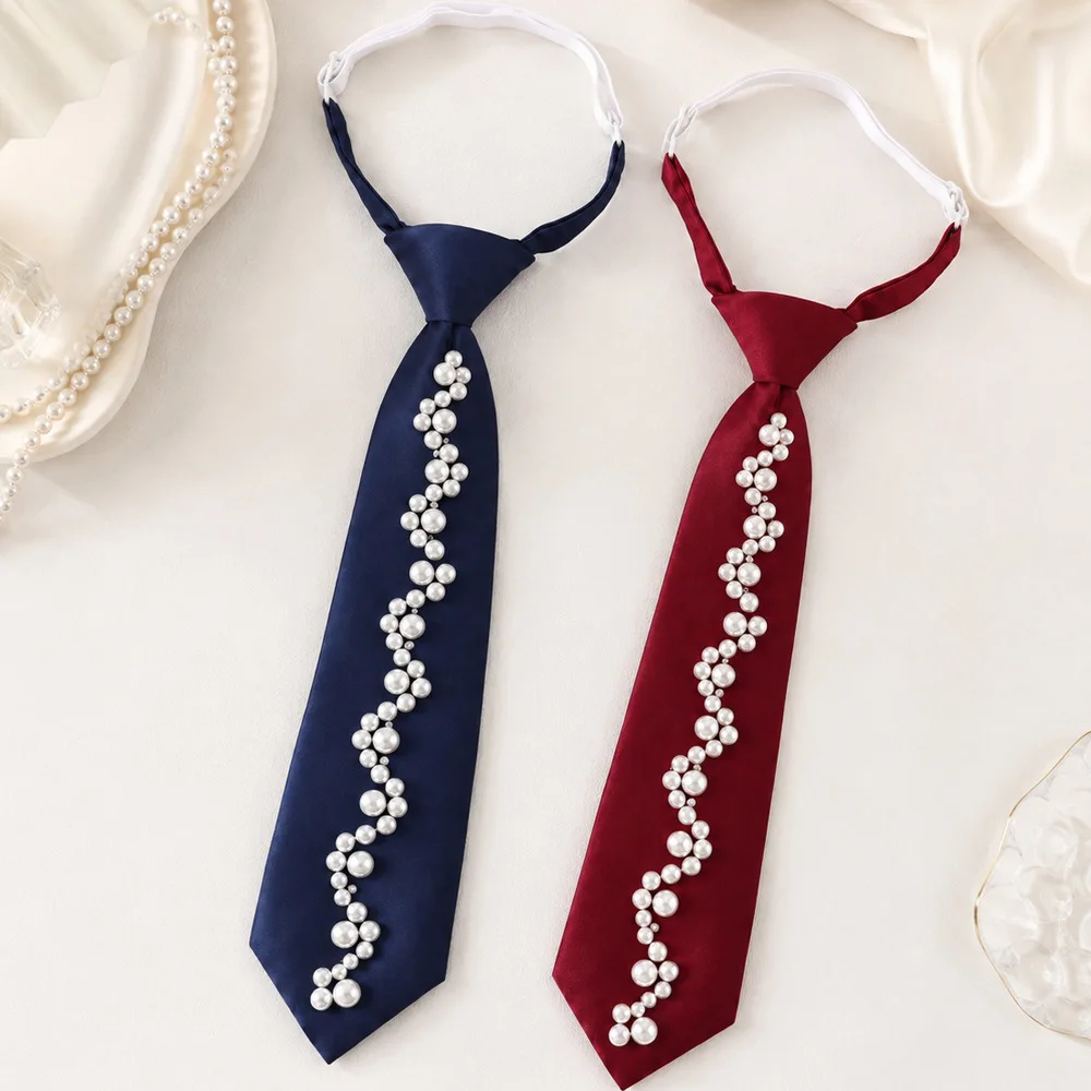 New Women's Pearl Neck Tie Pre-tied Adjustable Collar Tie for School Uniform Shirt College Student JK Party Daily Jewelry
