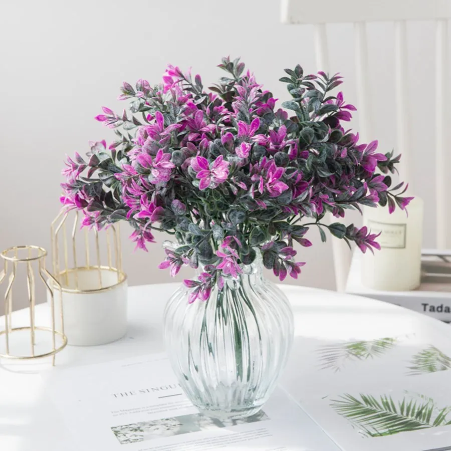 5 gabeln Pfirsich Blatt Gras Hochzeit Dekorative Blumen Weihnachten Kränze Vase für Wohnkultur Ornamentalen blumentopf Künstliche Pflanzen