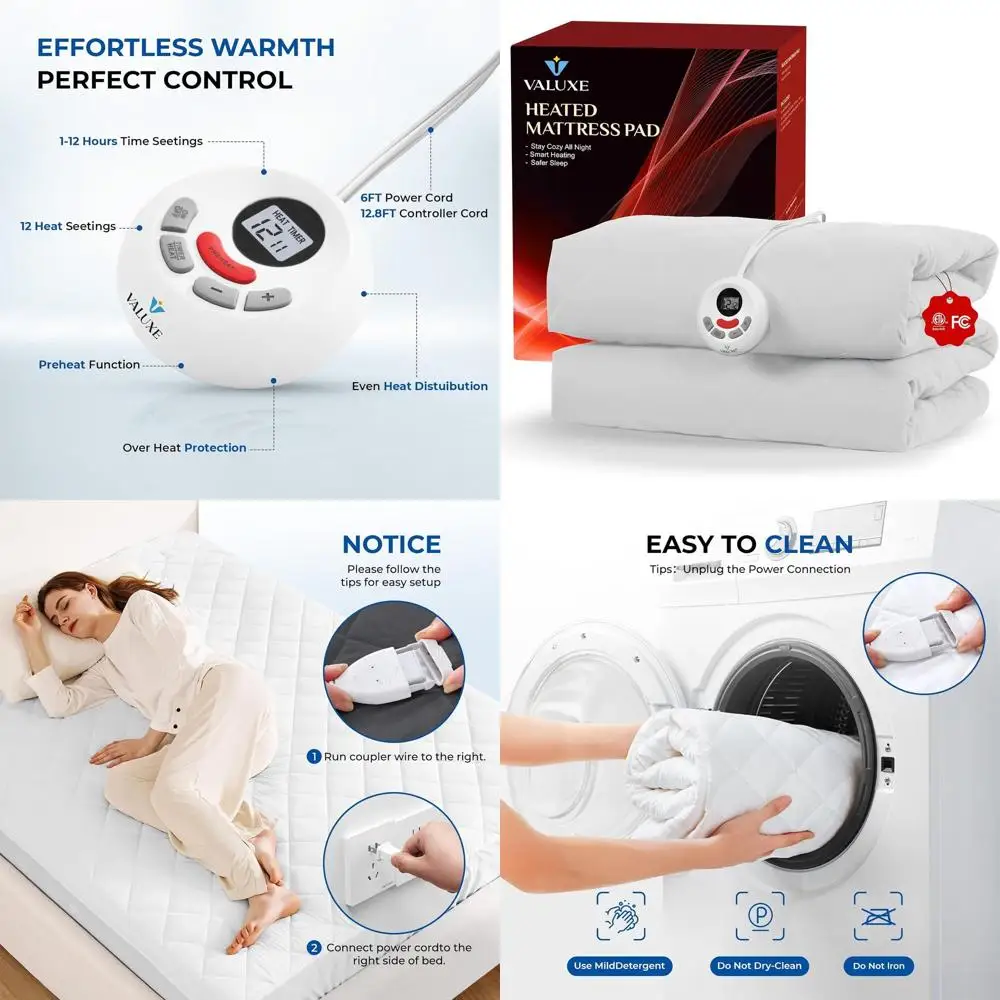 

Полноразмерный наматрасник с электрическим подогревом — стеганый, 10 уровней нагрева, автоматическое отключение, глубокие карманы