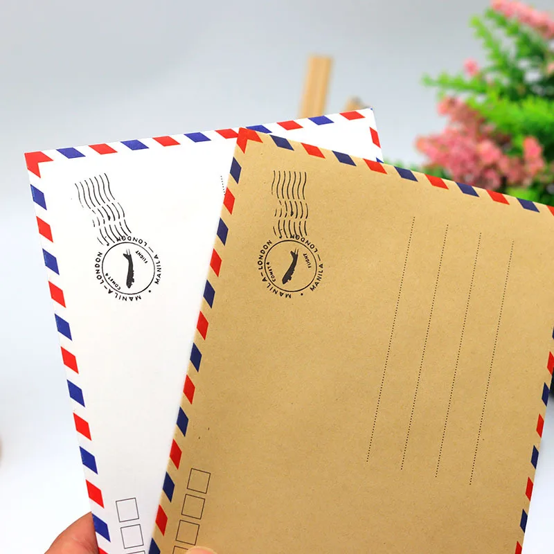 20pcs/batch kraft paper envelope with color stripe edges, aviation envelope storage envelope 17.5 * 12.3cm