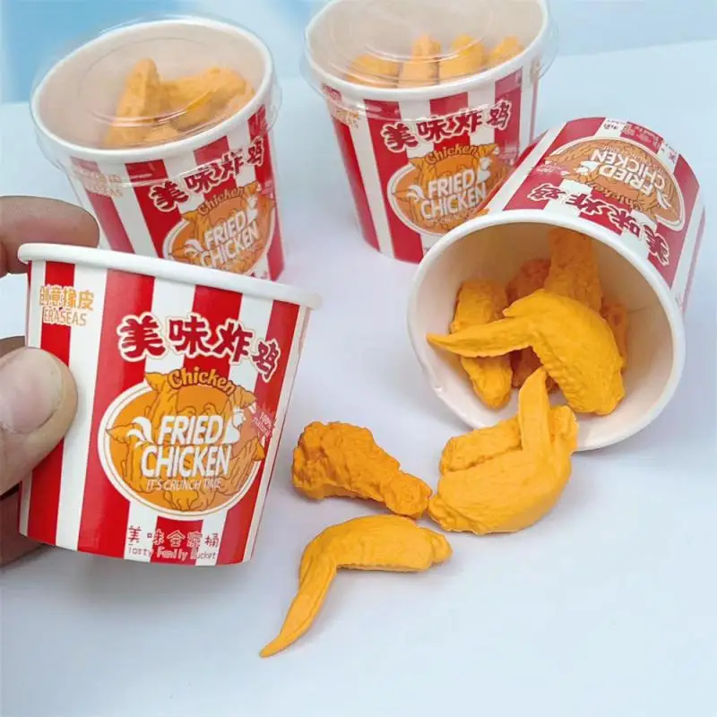 Creative Eraser Cartoon Simulation Family Bucket Fried Chicken Set Drumstick Eraser Kawaii Stationery For Kids Rubber