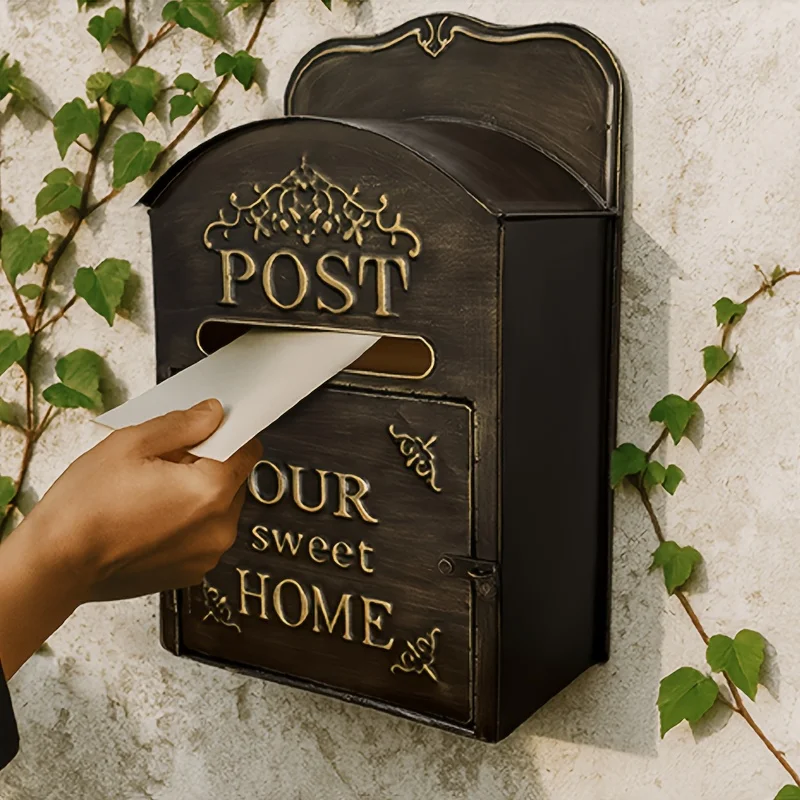 Retro Wall Mount Mailbox for Outside Metal Decor Mailboxes Antique Vintage Charm for Home Door Garden Farmhouse House Decoration