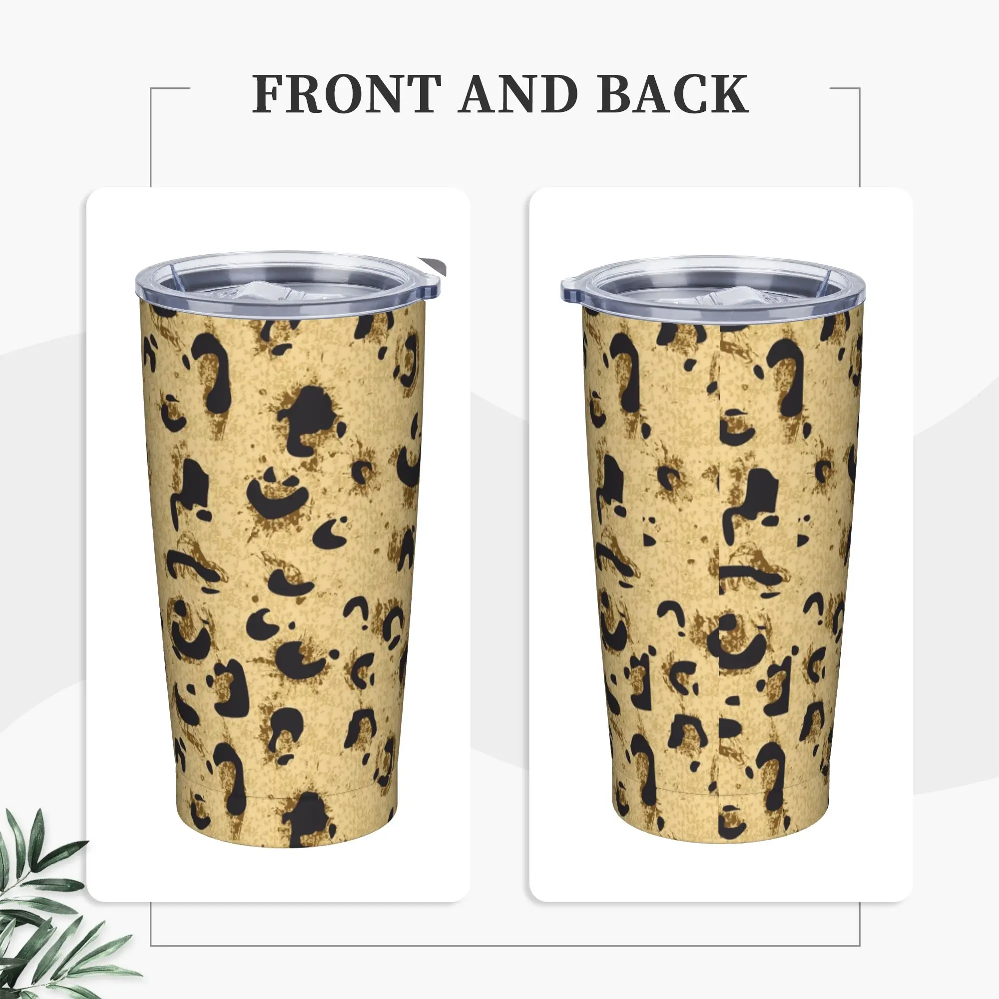 Leopard texture Tumbler Vacuum Insulated Tiger Skin Leopard Texture Coffee Cups Vacuum Flask Double Wall Mug Spill Proof, 20oz