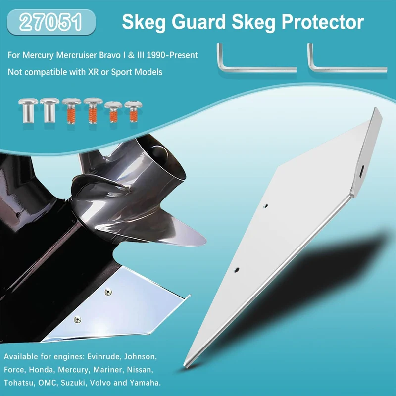 27051 Skeg Guard Skeg Protector Stainless Steel Kit Fits for Mercury Mercruiser Bravo I & III 1990-2023 Safe-Skeg Protector