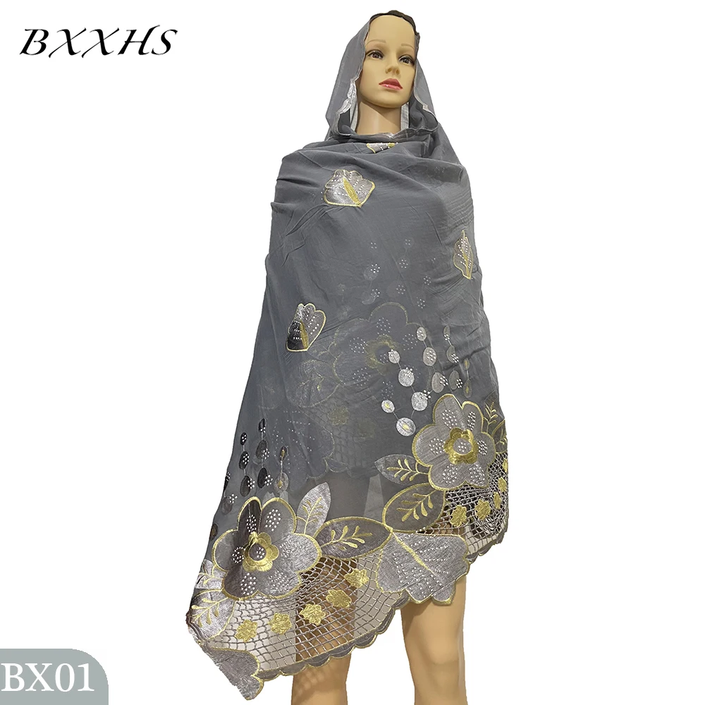 Muslim Cotton Embroidered Diamond Hijab Scarf Cape African Women Voile Large Size 210x110cm Inner Hijabs Shawl