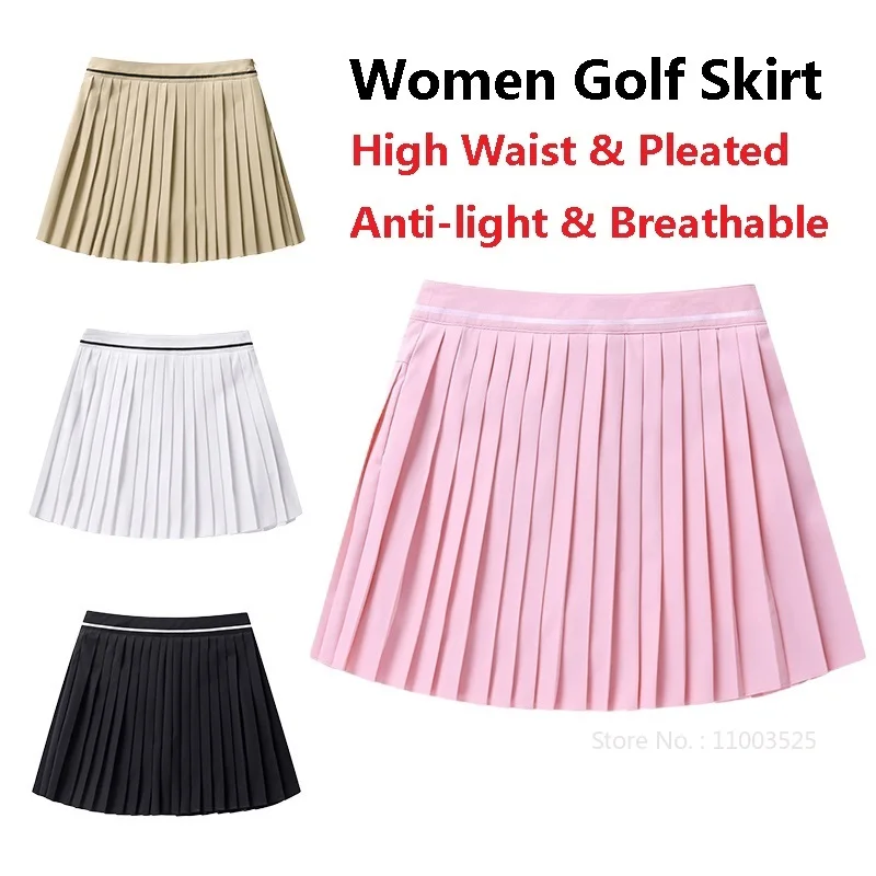 

Women Anti-exposure Slim Golf Skirt Ladies Breathable Pleated Athletic Culottes Korean Style High Waist Mini Skort Golf Apparel