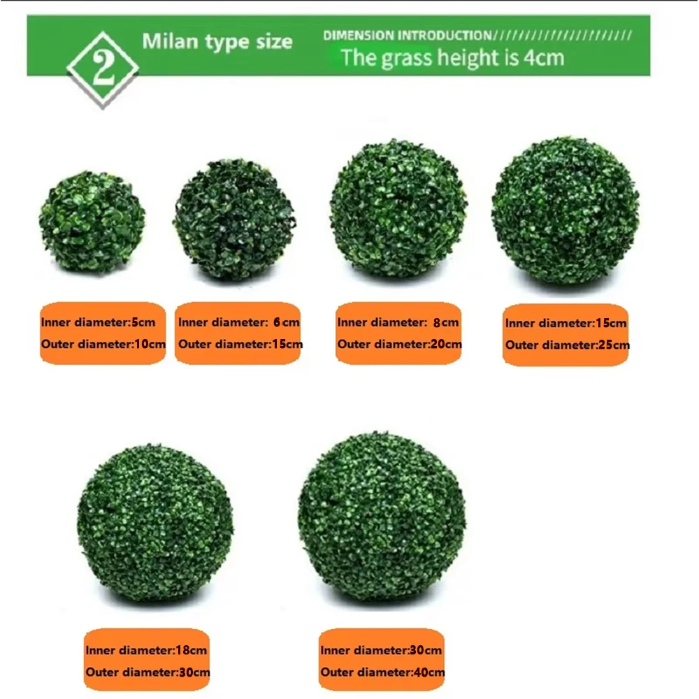 Green Long-lasting Durability With Artificial Plant Ball Faux Flowers Simulation Leave Grass Ball