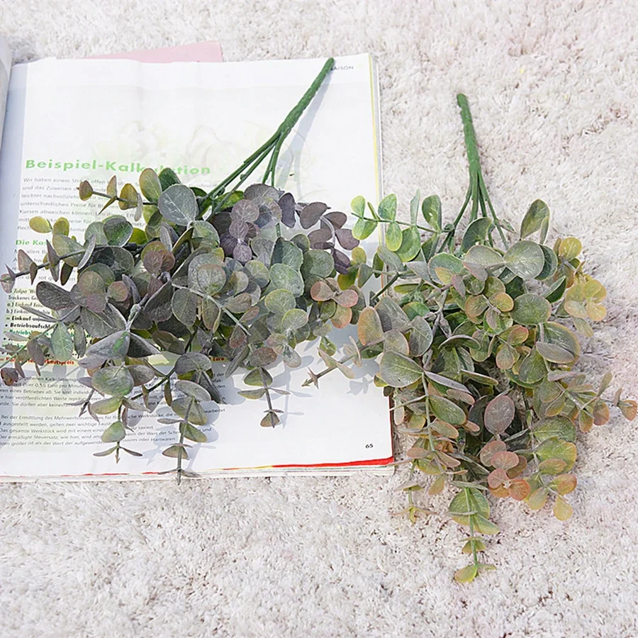 

Artificial Plastic Plants Leaves Green Eucalyptus Branch Garden Vase Home Wedding Decoration Faux Flowers