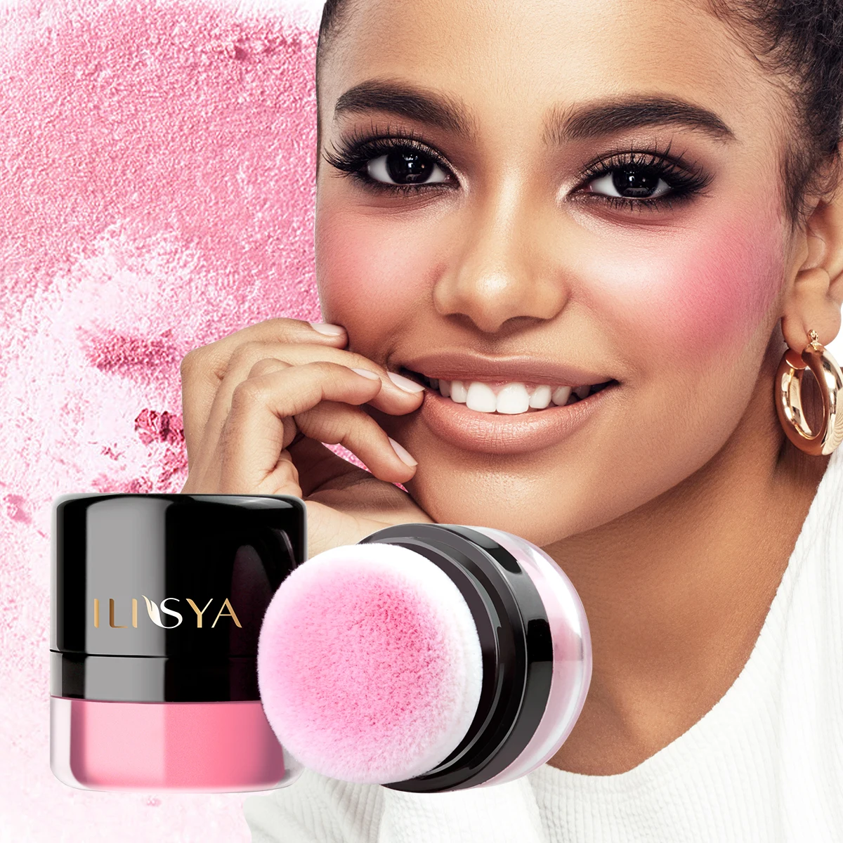 ILISYA Peach Pollen Matte Look Powder Blush Lightweight Smooth Long-lasting All-Day Face Enhancing Makeup Color