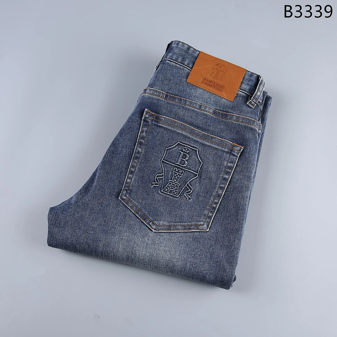 

Jeans men 2024 Autumn Winter New Elastic Fashion embroidery size 29-42 Straight long pants leather label Old Money Italian lion