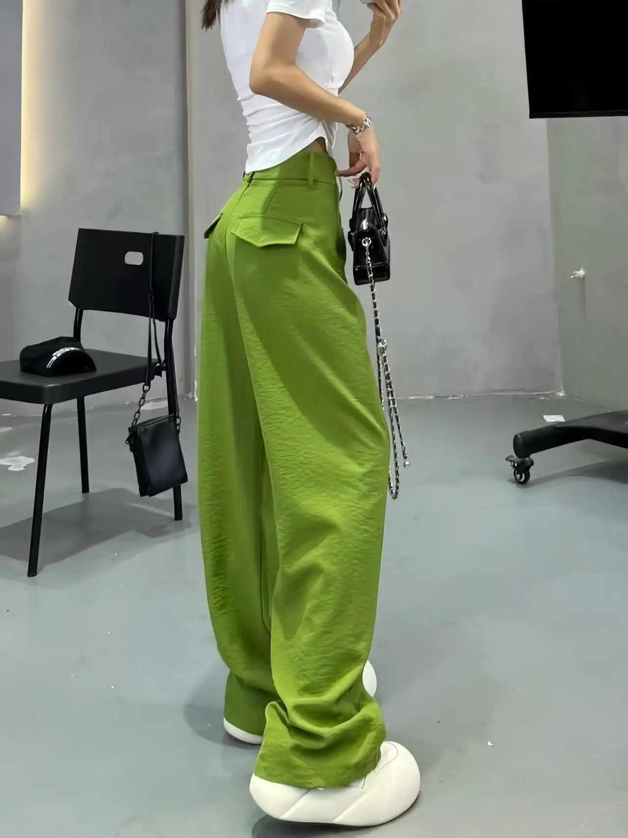 Pantaloni a gamba larga rossi a vita alta da donna Faion Summer 2025 New Sle Pantaloni casual dal taglio dritto e vestibilità ampia con kets