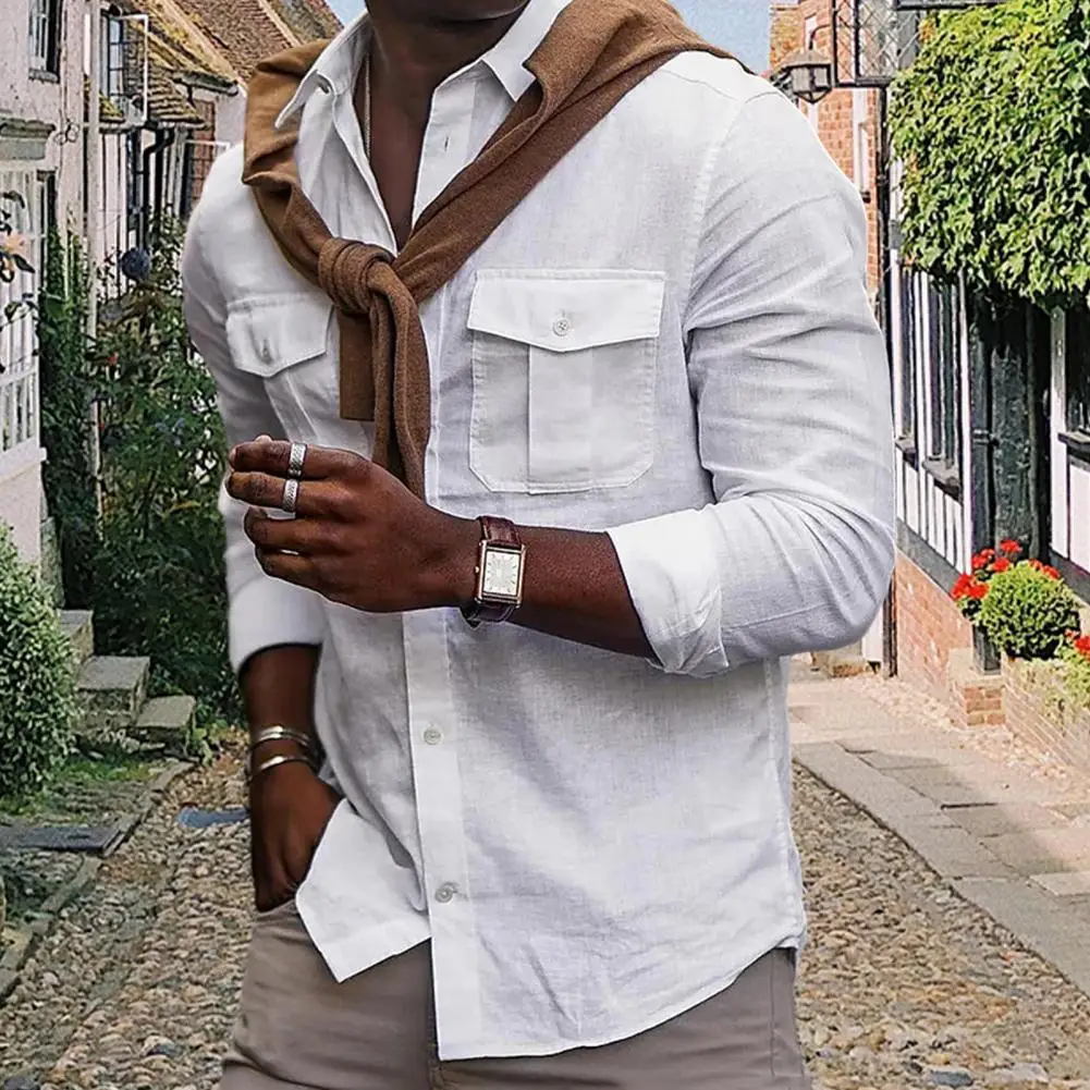 

Men Wear Shirt Men Long-sleeved Shirt Stylish Unisex Cardigan Elegant Lapel Buttoned Shirt for Men Women for Formal Business