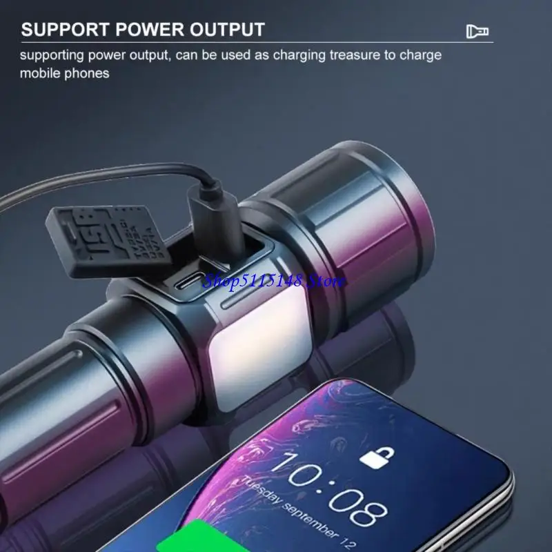 F3MA High Lumen Flashlight With Digital Display Side Light 5000mAh Battery Mount Fit for Emergency Night Exploration