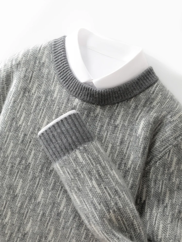 

Merino 100% Wool Men's Round Neck Pullover Autumn Winter Thick Casual Fashion Knitted Cashmere Sweater