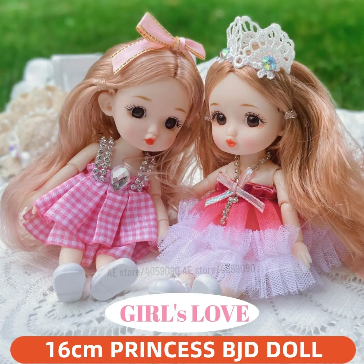 16cm Princess BJD Doll with Clothes and Shoes, Cute Face Big Eyes 1/12 Scale Figure, DIY Movable 13 Joints Sweet Gift Girl Toy