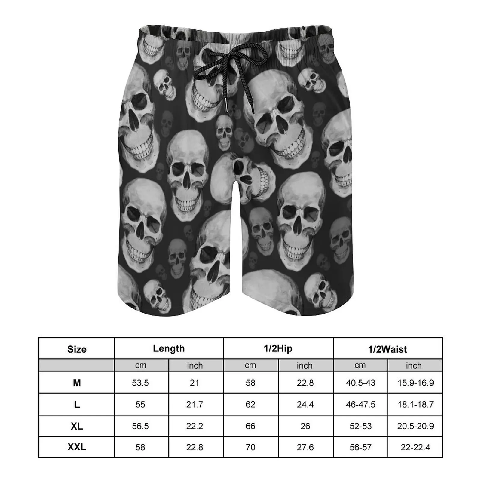 Summer Men's Fashion Island Beach Style 3d Skull Large Print Loose Casual Can Wear Elastic Strap Strap Beach Pants