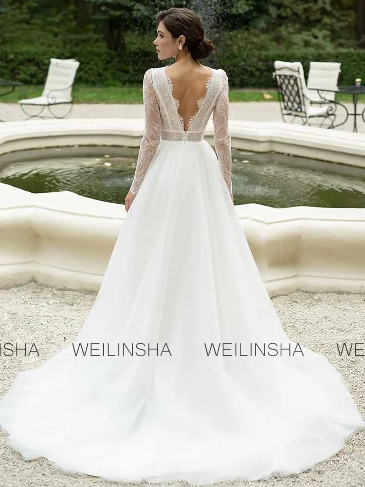 Fashion Mother of the Bride Dresses 2025 Organza A-line Wedding Party Dresses White V-neck Lace Split Ruched Wedding Dress Long